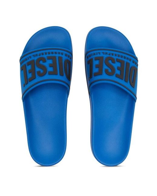 DIESEL Blue Sa-Mayemi Cc Logo Embossed Pool Slides for men