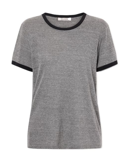 Nili Lotan Gray Contrast Trim Crew Neck Short-Sleeve T-Shirt