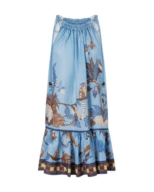 ALÉMAIS Blue Georgie Ruffled Printed Mini Dress