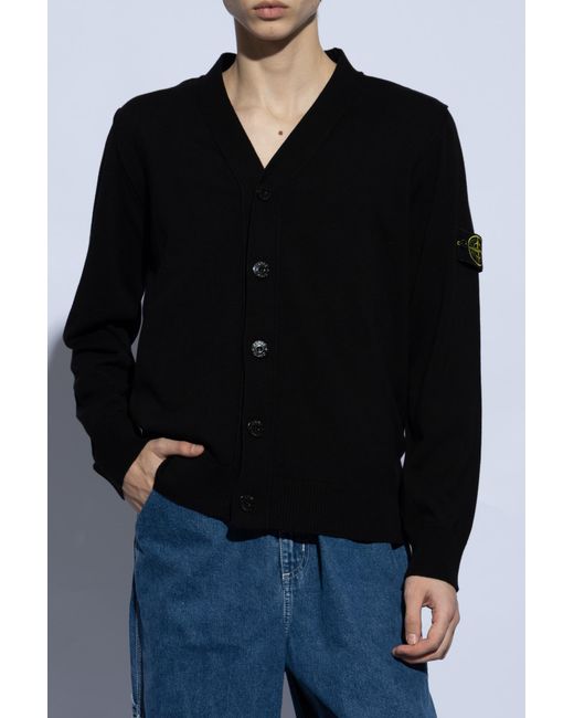 Stone Island Black V-Neck Button-Up Cardigan for men