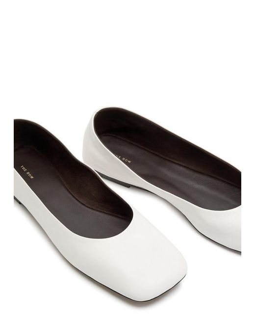 The Row White Square Grained-Leather Ballet Flats