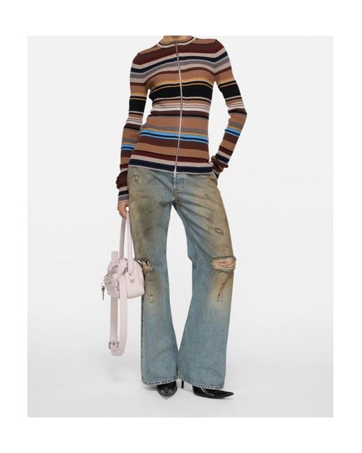 Acne Brown Striped Wool Cardigan