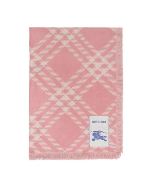 Burberry Pink Wide Check Fringed Scarf
