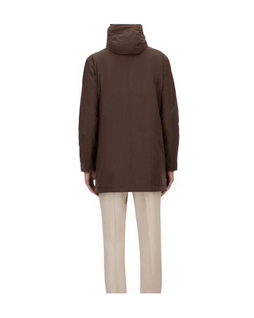 Herno Brown Zip-Up Hooded Parka for men