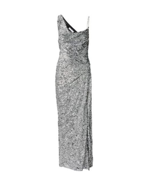 Area Gray One-Shoulder Sequined Gown