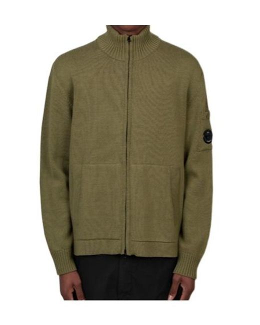C P Company Green Zip-Up High Neck Cardigan for men