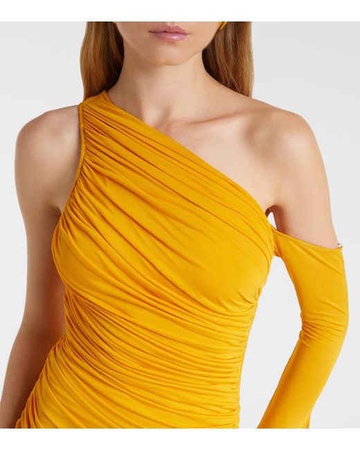 Mugler Yellow Draped One-Shoulder Jersey Maxi Dress