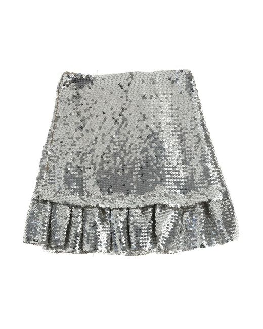 Rabanne Gray Sequin-Embellished Ruffled Mini Skirt