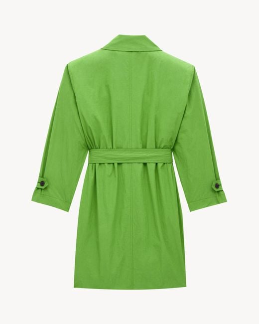 Saint Laurent Green Belted Long-Sleeved Car Coat