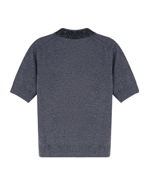Semicouture Blue Bead-Embellished Knitted Sweater