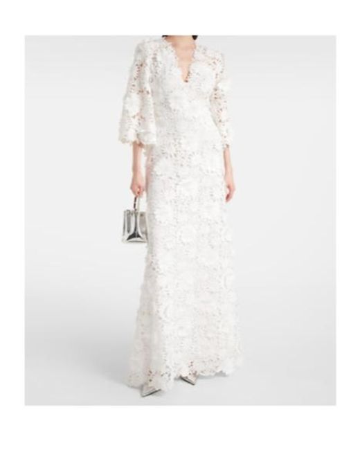 Monique Lhuillier White Bridal Floral Lace Gown