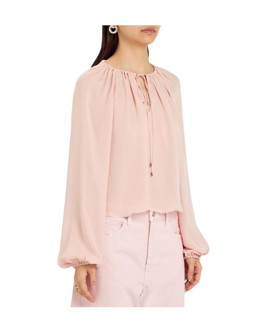 FRAME Pink The Balloon Silk Blouse