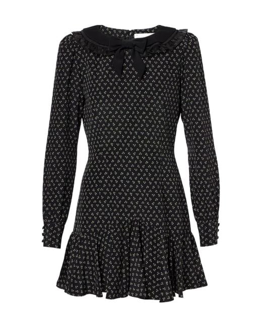 Alessandra Rich Black Floral Printed Silk Minidress
