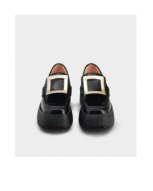 Roger Vivier Black Viv' Rangers Metal Buckle Loafers