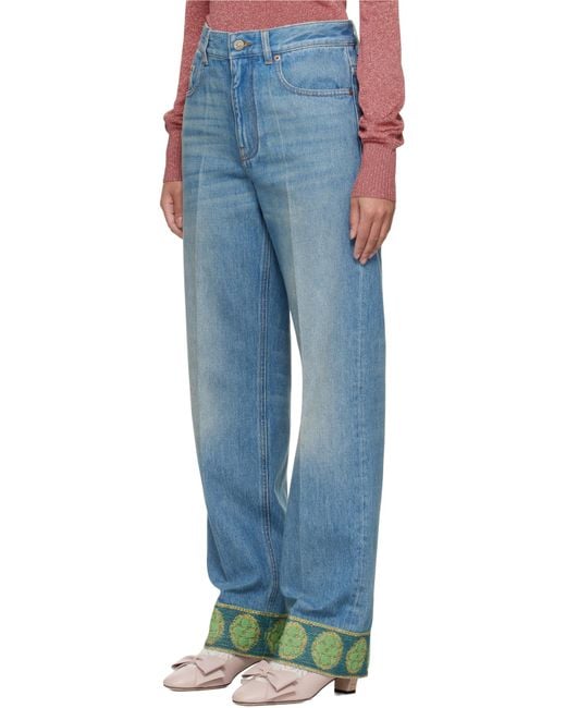 Valentino Blue Logo Patch Straight Leg Jeans