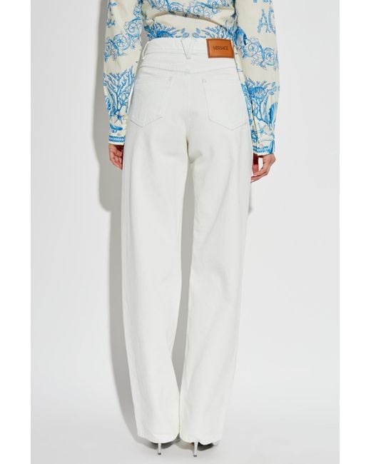 Versace White Logo-Patch Straight Leg Jeans