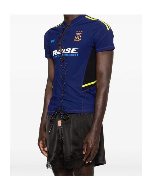 Martine Rose Blue Lace-Up Logo-Print T-Shirt