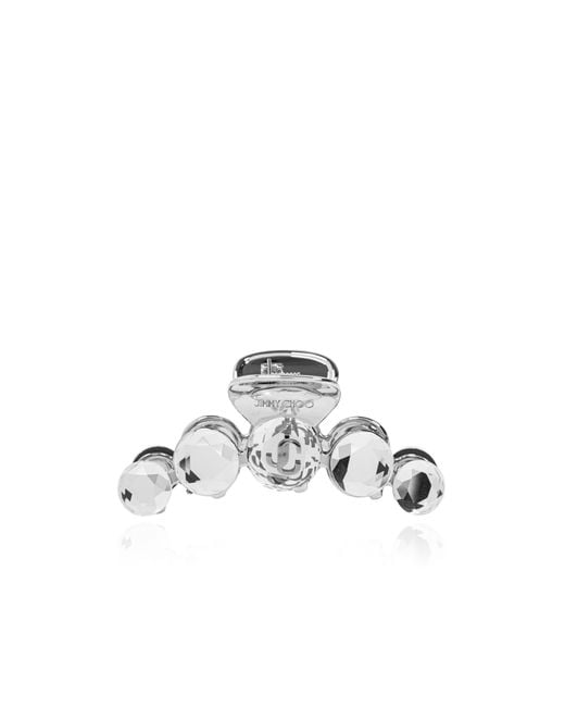 Jimmy Choo White Logo Debossed Embellished Hair Clip