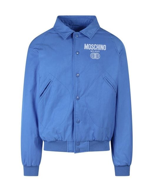 Moschino Blue Logo Printed Casual Jacket for men