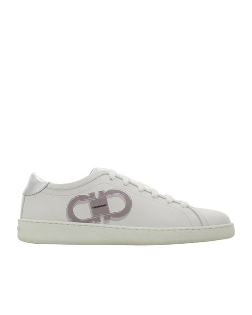 Ferragamo White Double Gancini Sneaker