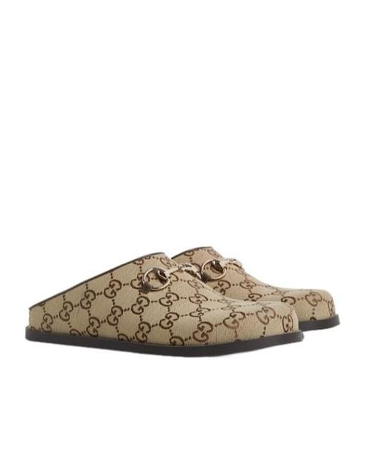 Gucci Brown Horsebit Monogrammed Mules