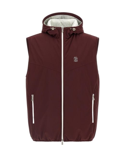 Brunello Cucinelli Purple Hooded Vest for men