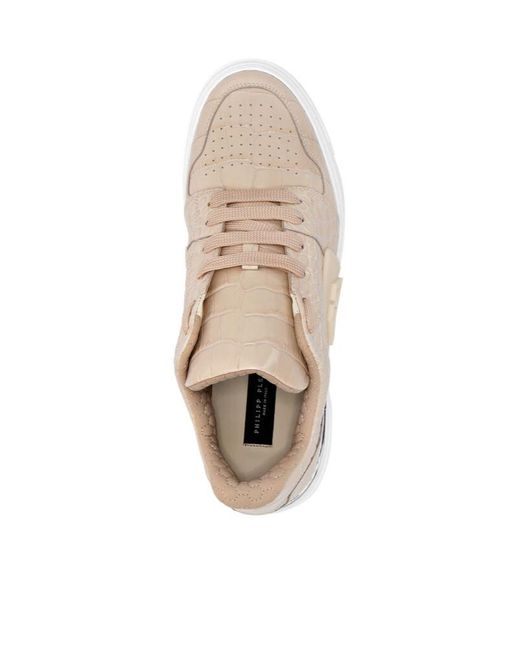 Philipp Plein Natural Croc-Embossed Lace-Up Sneakers for men