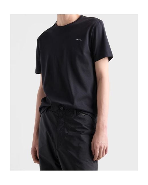 Prada Black Logo-Embroidered Short-Sleeve T-Shirt for men