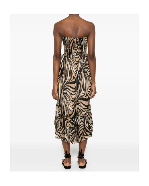 Twinset Natural Smocked Strapless Printed Dress