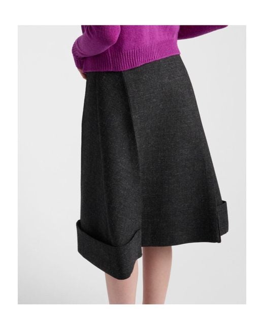 Prada Black High-Waist Turn-Up Hem Skirt