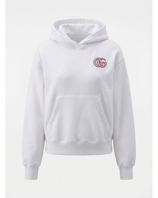 Gucci White Embroidered Cotton Jersey Hooded Sweatshirt