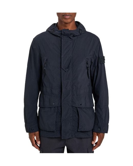 Stone Island Blue Ghost Hooded Nylon Parka Jacket for men
