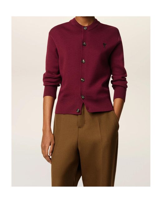 AMI Red Ami De Coeur Wool Cardigan