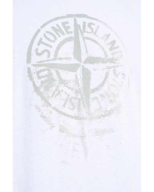 Stone Island White Logo Printed Crewneck T-Shirt for men