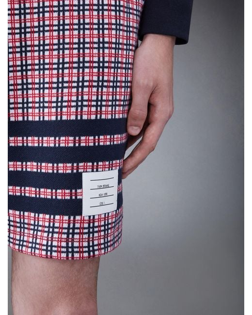 Thom Browne Red Check Jacquard 4-Bar Sweatshorts for men