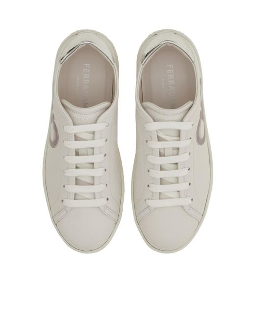 Ferragamo White Double Gancini Sneaker