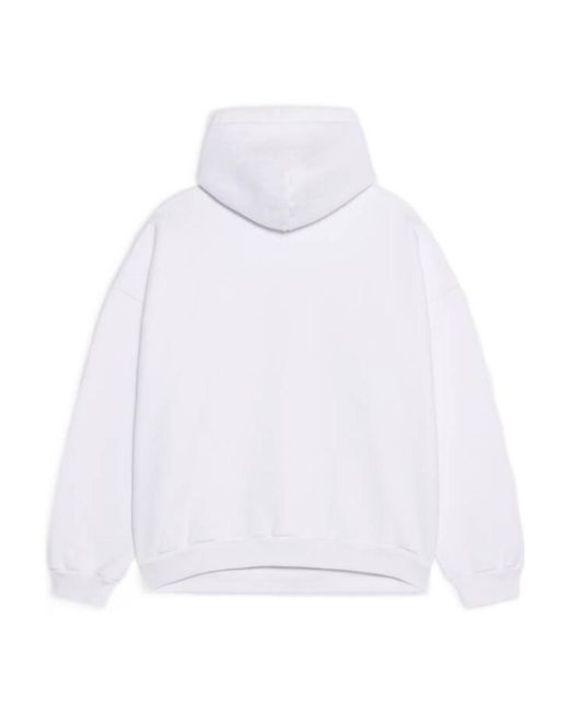 Balenciaga White Logo Print Ribbed Hem Hoodie