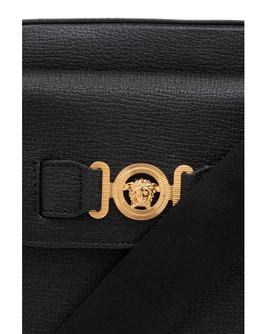 Versace Black Medusa-Plaque Zipped Shoulder Bag for men