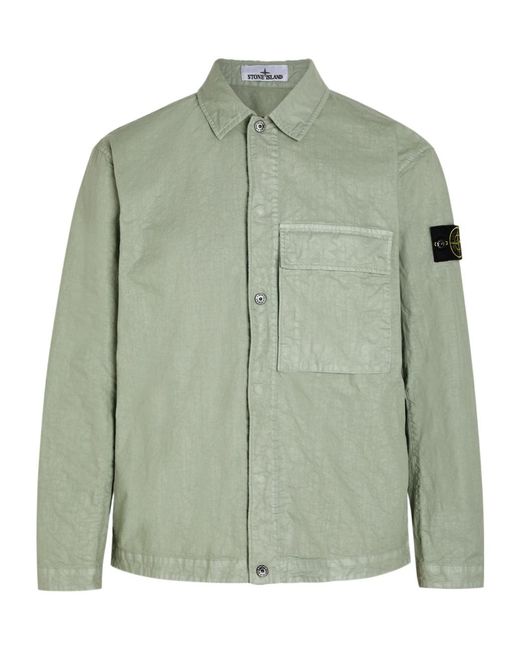 Stone Island Green Logo Nylon Overshirt for men