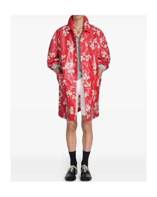 Dries Van Noten Red Printed Coated Coat for men