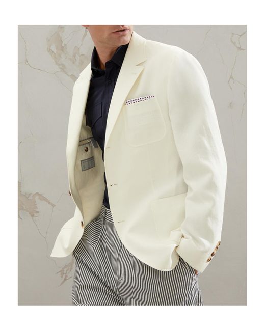 Brunello Cucinelli White Long Sleeved Buttoned Jacket for men