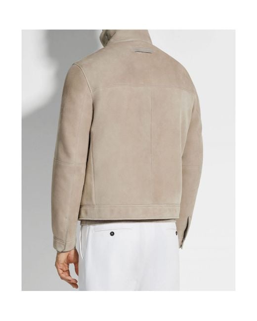 Zegna Natural High-Neck Leather Jacket for men