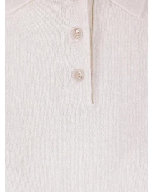 Allude White Three-Button Knitted Polo Shirt