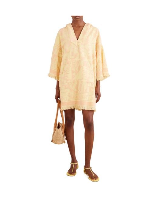 Zimmermann Natural Hooded Tassel Jacquard Knit Dress