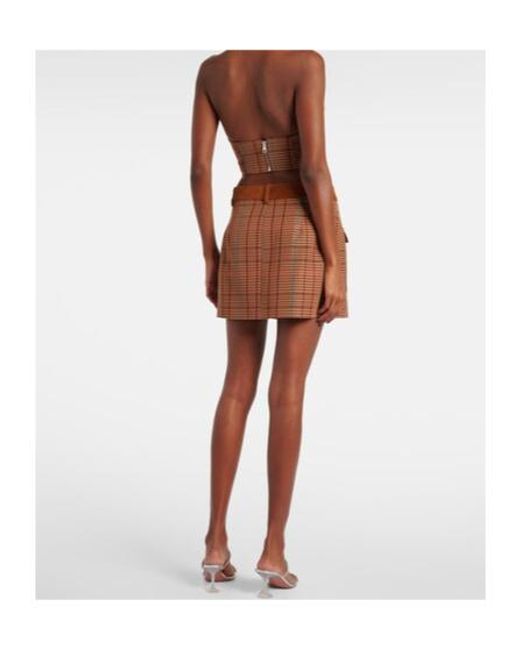 Area Brown Checked Halterneck Wool-Blend Top