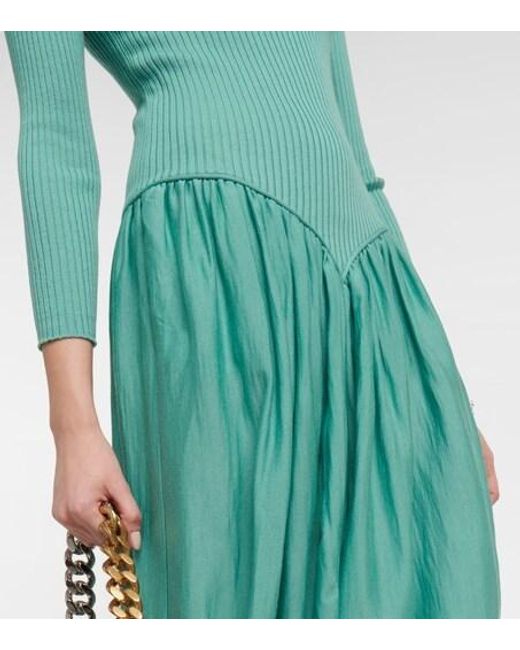 Stella McCartney Green Mockneck Wool Midi Dress