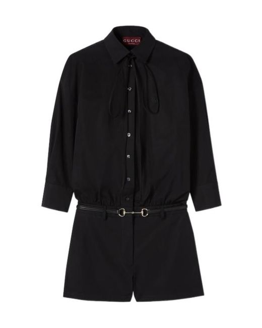 Gucci Black Cotton Poplin Jumpsuit With Embroidery