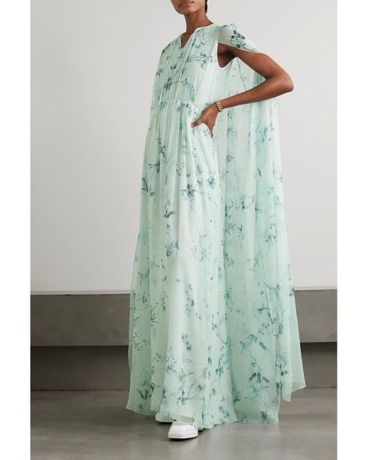 Erdem Green Kenley's Shawl-Style Tie-Up Printed Dress