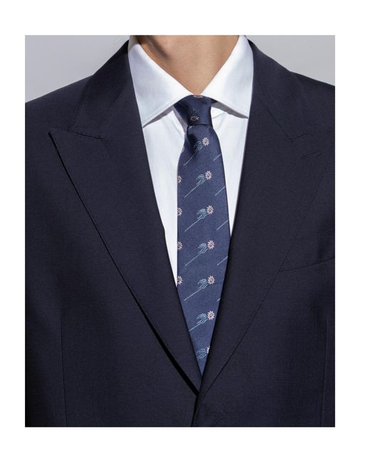 Paul Smith Blue Floral Printed Pointed-Tip Tie for men