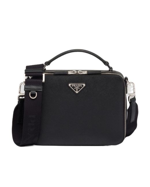 Prada Black Brique Medium Saffiano Leather Bag for men